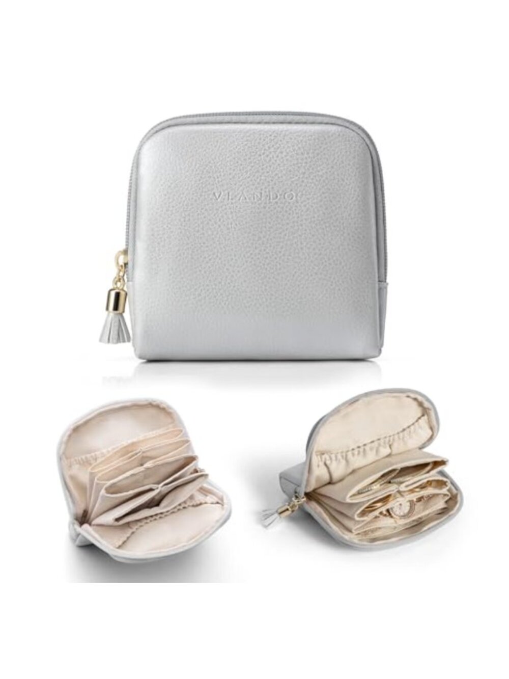Small Travel Jewelry Case with Zipper Faux Leather Pouch Organizer for Storage